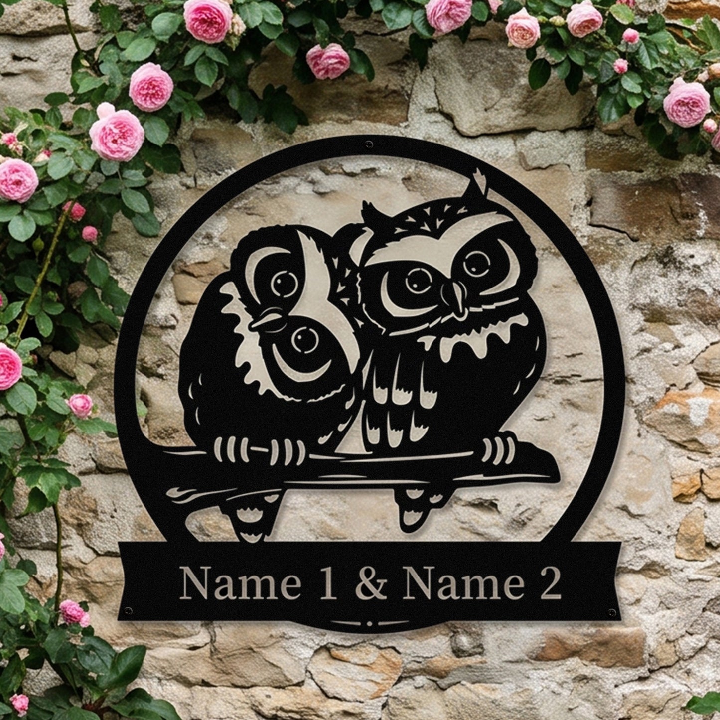 Personalized Couple Gift - Owl Metal Monogram