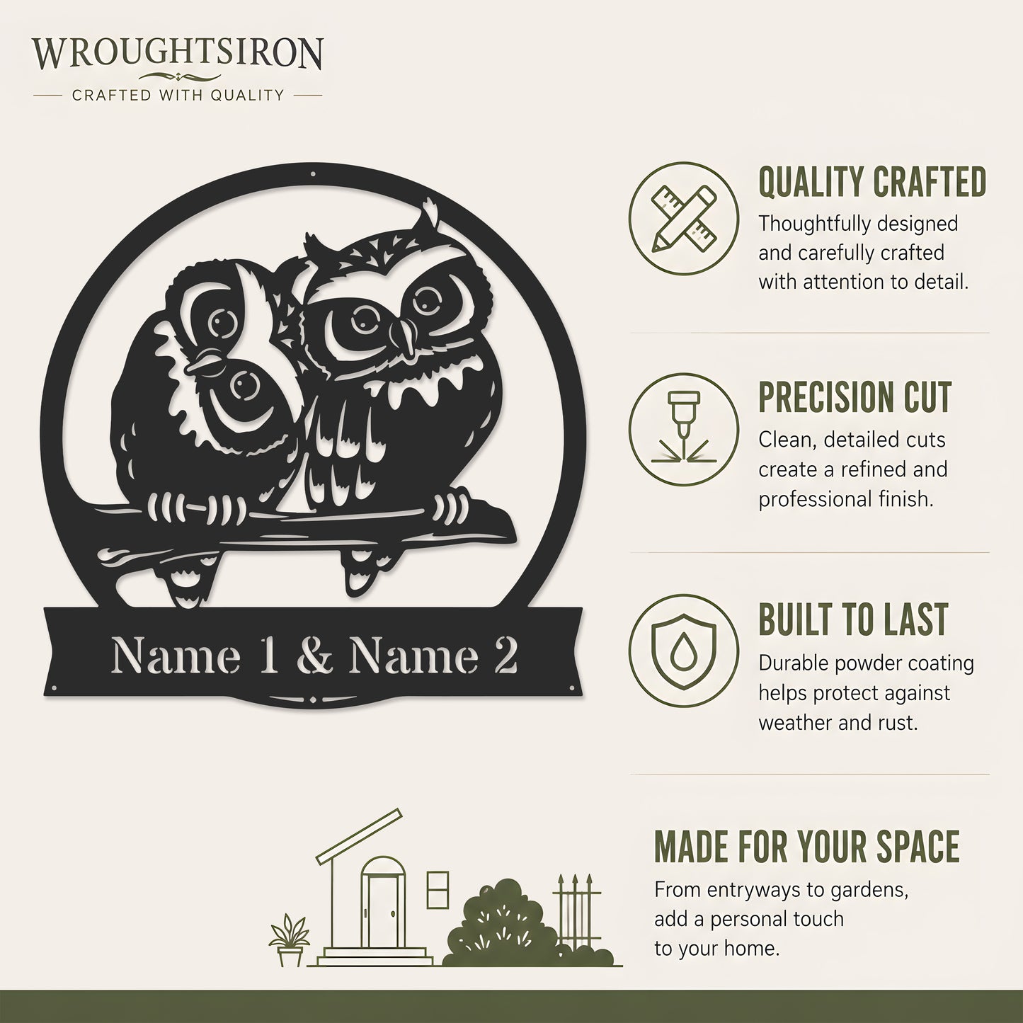 Personalized Couple Gift - Owl Metal Monogram