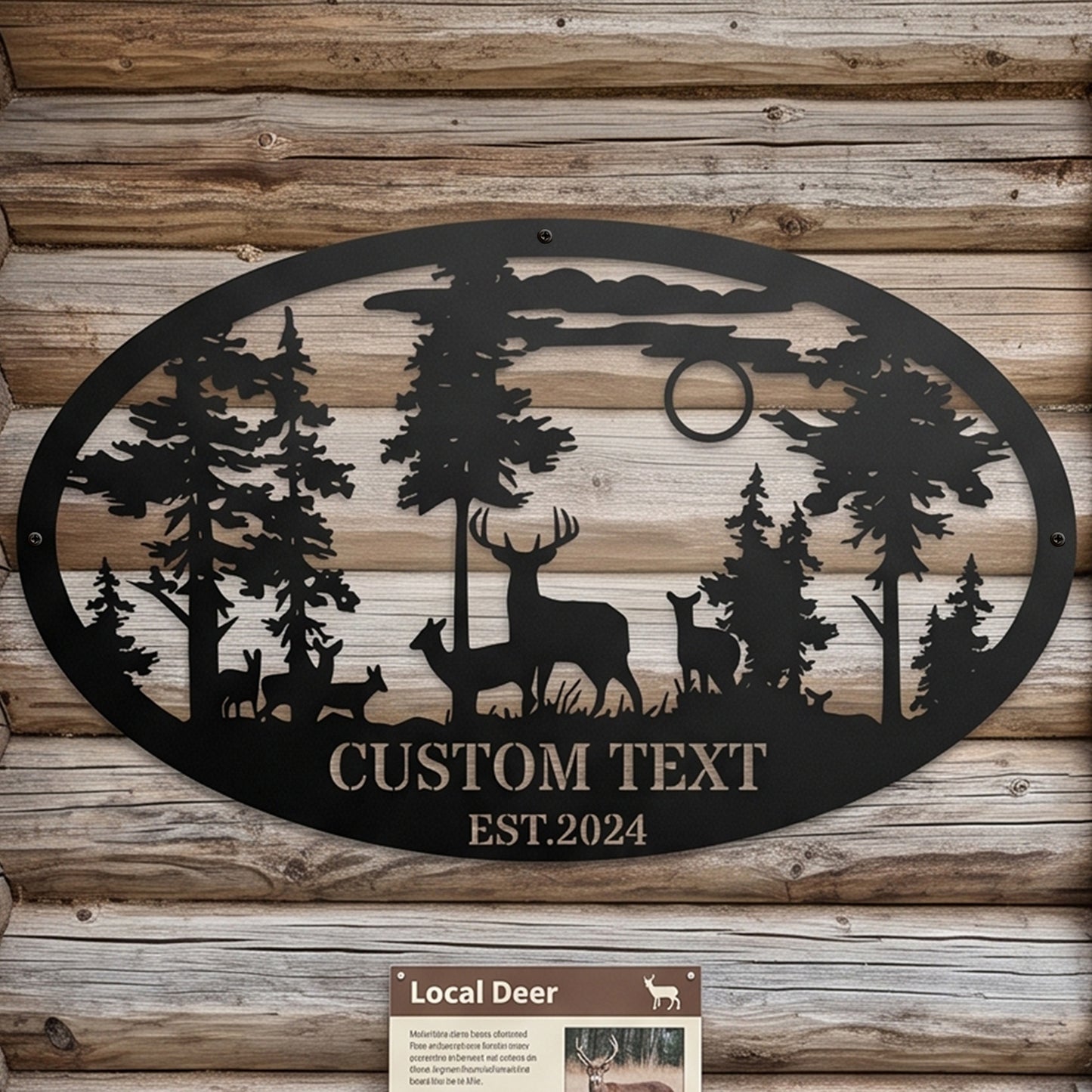 Personalized Oval Deer Metal Cabin Sign