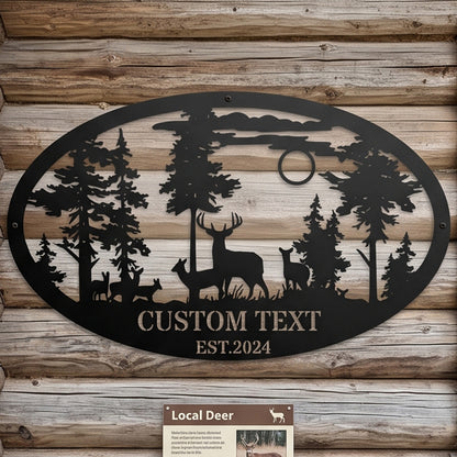 Personalized Oval Deer Metal Cabin Sign