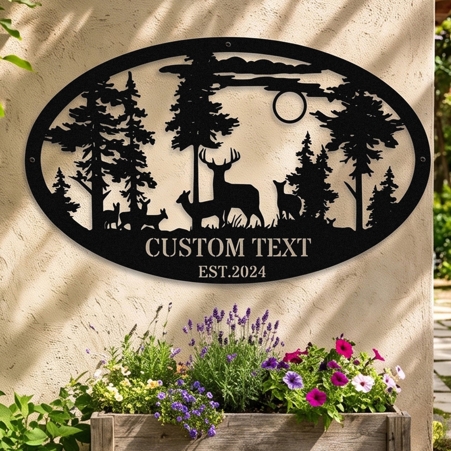 Personalized Oval Deer Metal Cabin Sign