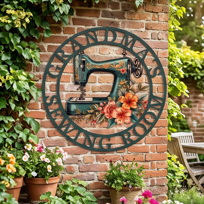 Custom Name Painted Metal Sewing Room Sign