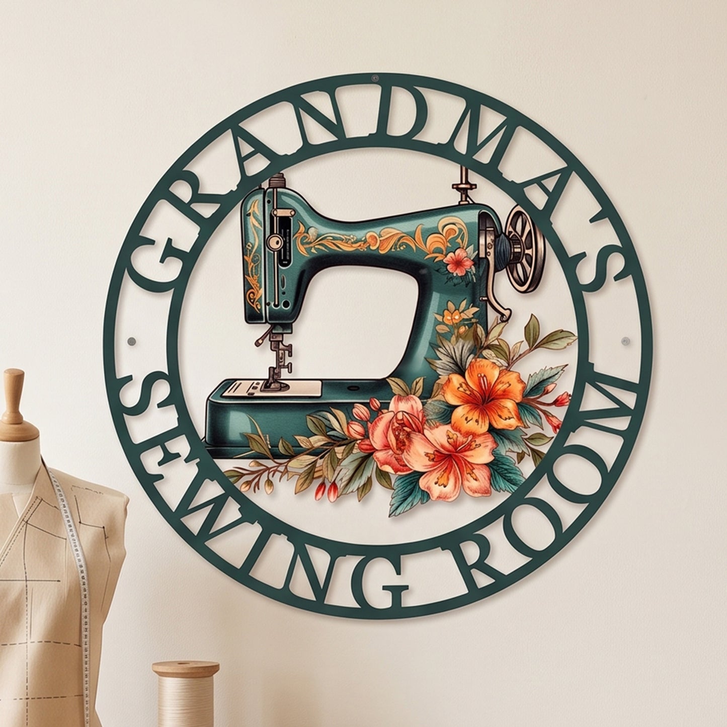 Custom Name Painted Metal Sewing Room Sign