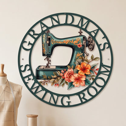 Custom Name Painted Metal Sewing Room Sign