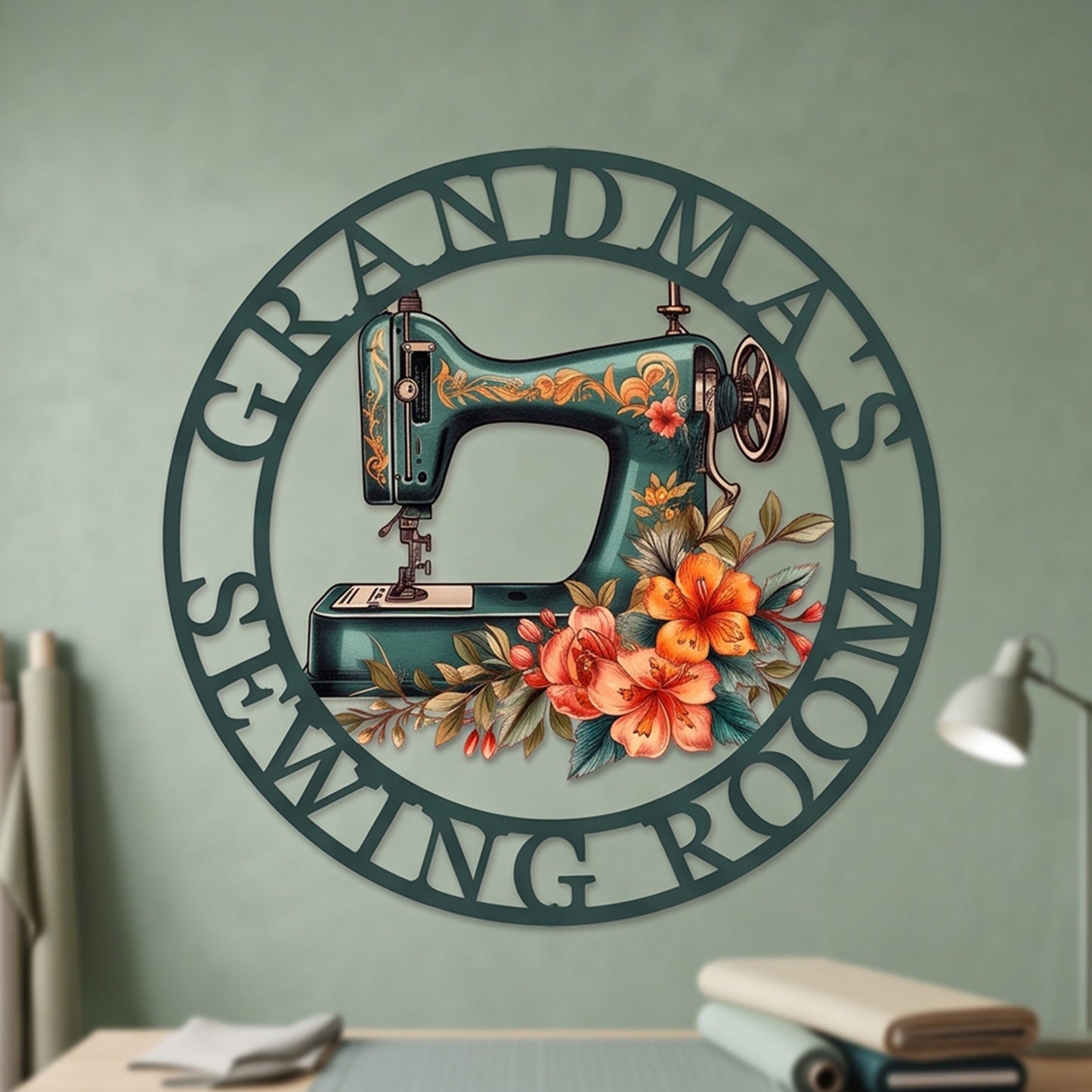 Custom Name Painted Metal Sewing Room Sign