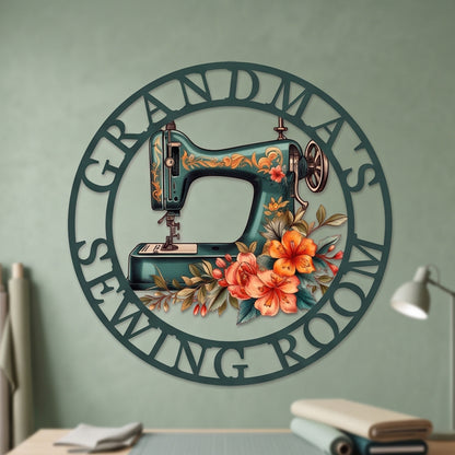 Custom Name Painted Metal Sewing Room Sign