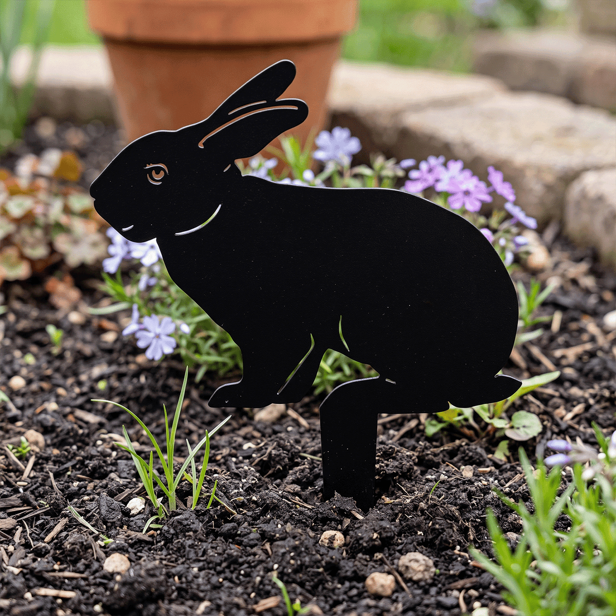 Rabbit and Squirrel Set of 4 Yard Stakes|Metal Home Decor|Metal Yard Art