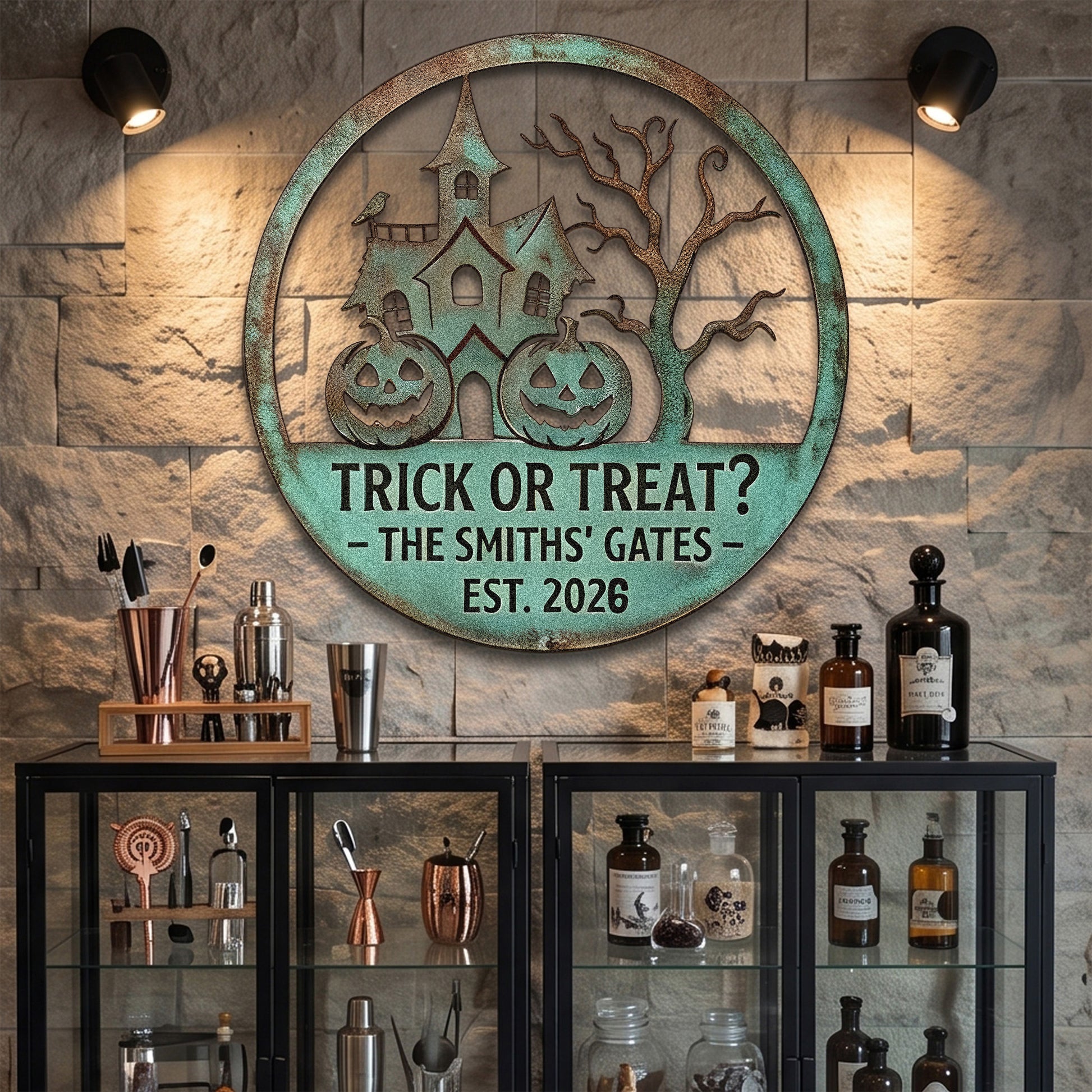 Personalized Trick or Treat Family Gate Garden Sign lifestyle