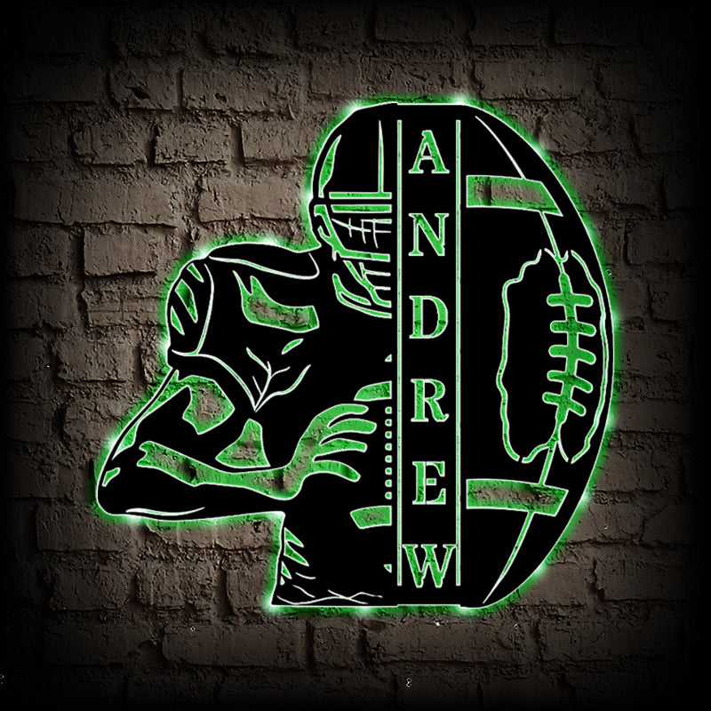 Custom Football Player Metal Sign With LED Lights