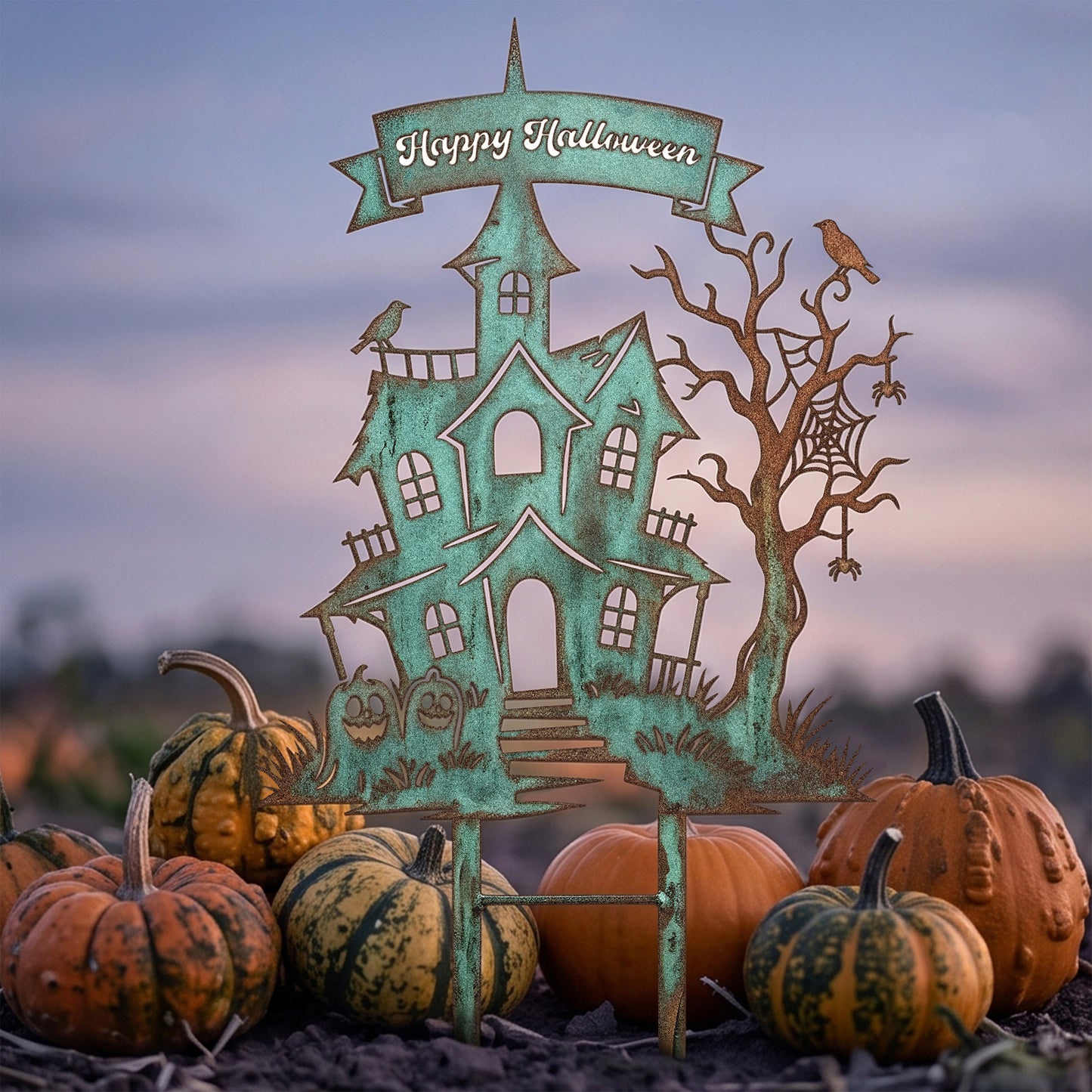 Happy Halloween Haunted House Garden Stake lifestyle