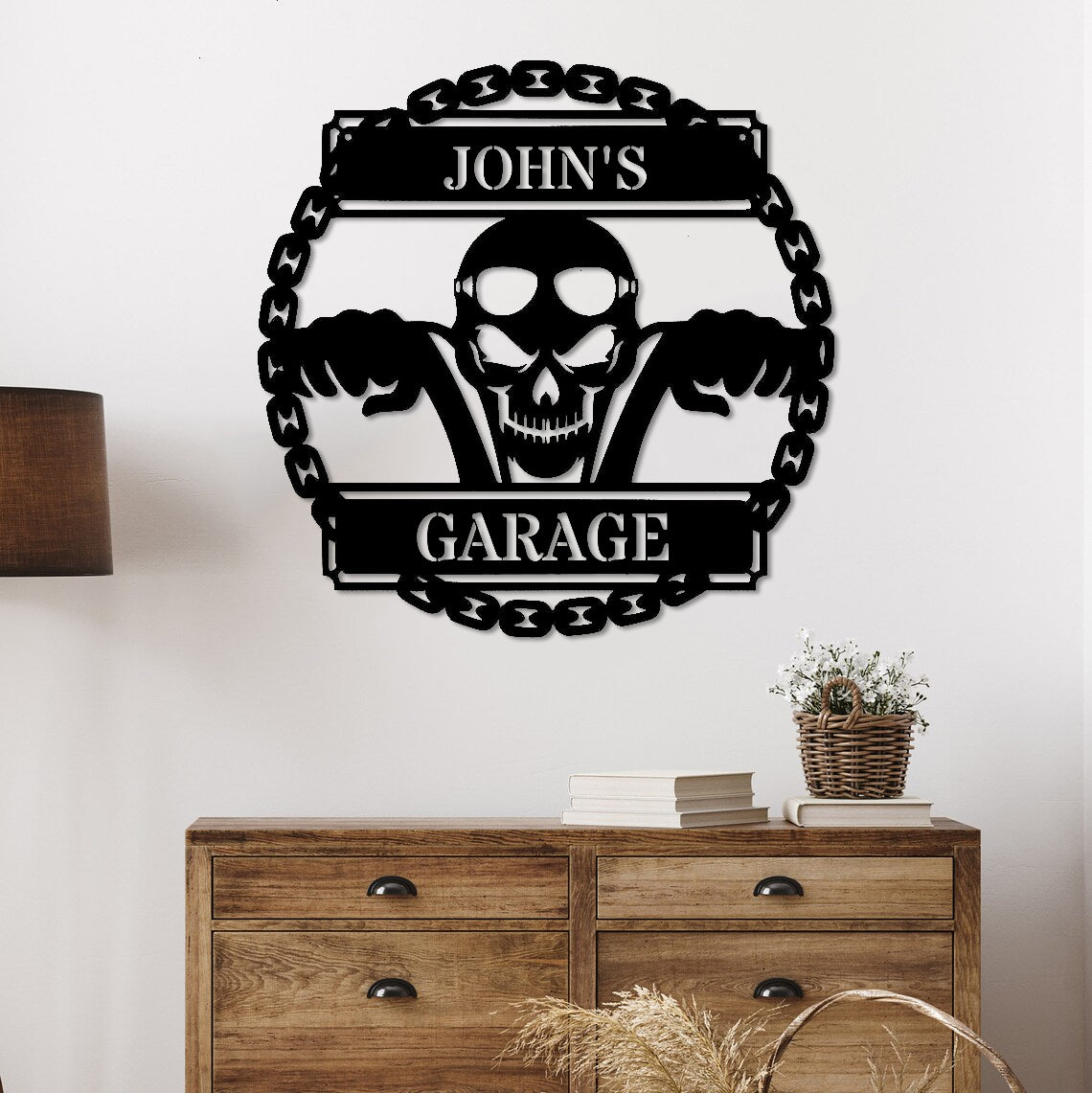 Personalized Motorcycle Skull Metal Wall Art