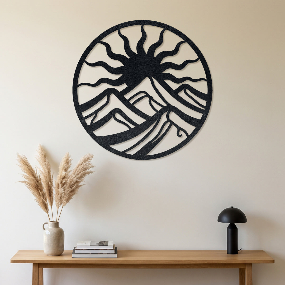 Circular Wavy Sun Mountain Metal Wall Art