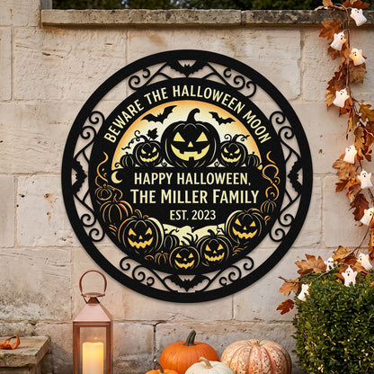 Personalized Halloween moon metal stake outdoor scene