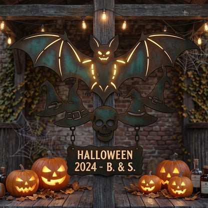 Personalized Halloween Bat & Skull Garden Sign lifestyle