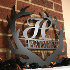 Antler Monogram Letter Metal Sign