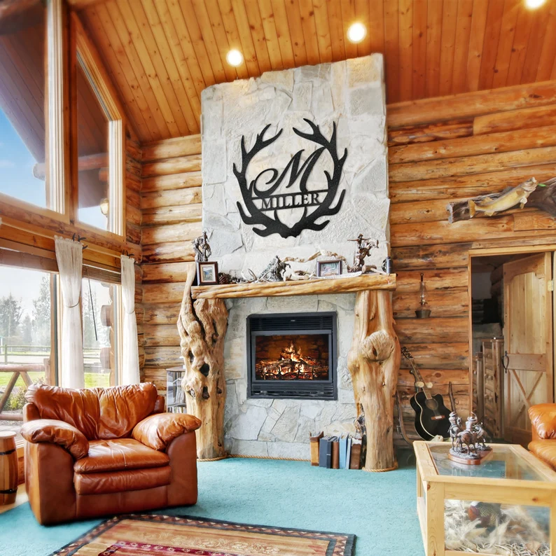 Antler Monogram Letter Metal Sign