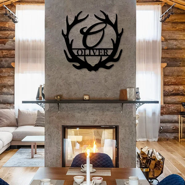 Antler Monogram Letter Metal Sign