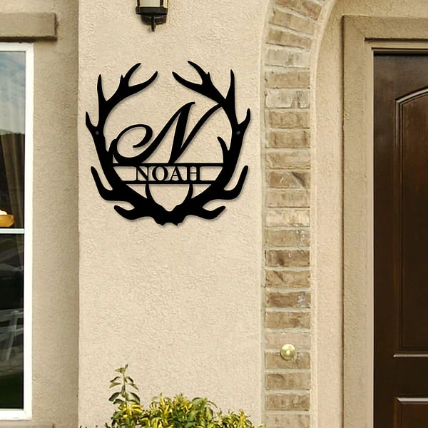 Antler Monogram Letter Metal Sign