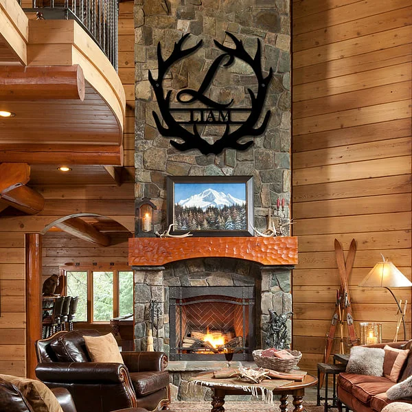 Antler Monogram Letter Metal Sign