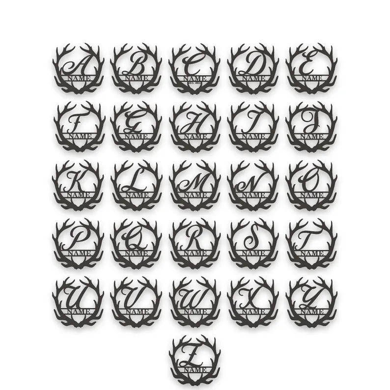 Antler Monogram Letter Metal Sign