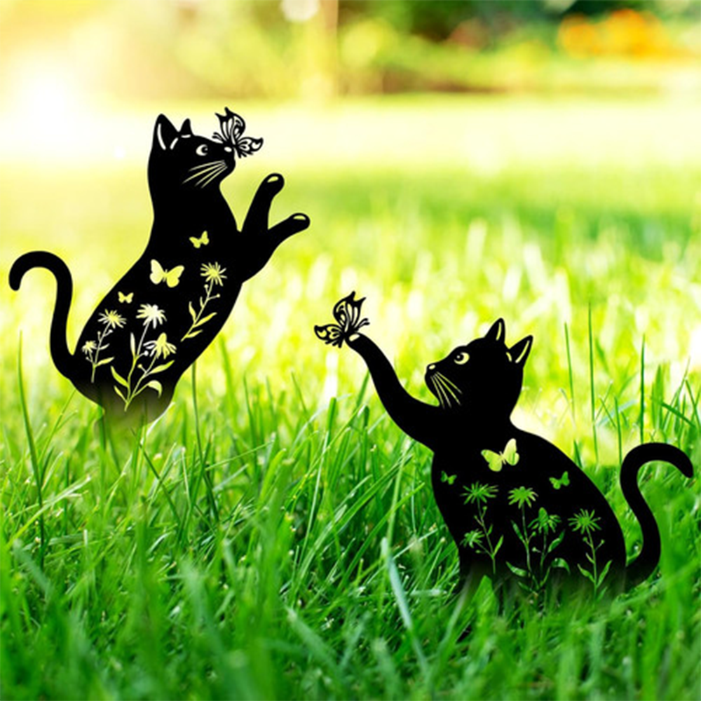 Cat Garden Decor Metal Stake