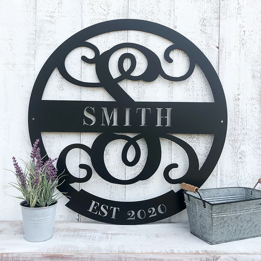 Family Name Monogram Metal Sign