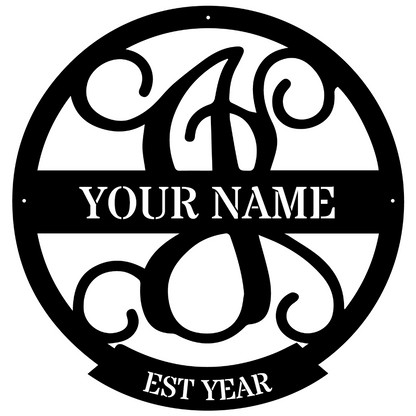 Family Name Monogram Metal Sign J