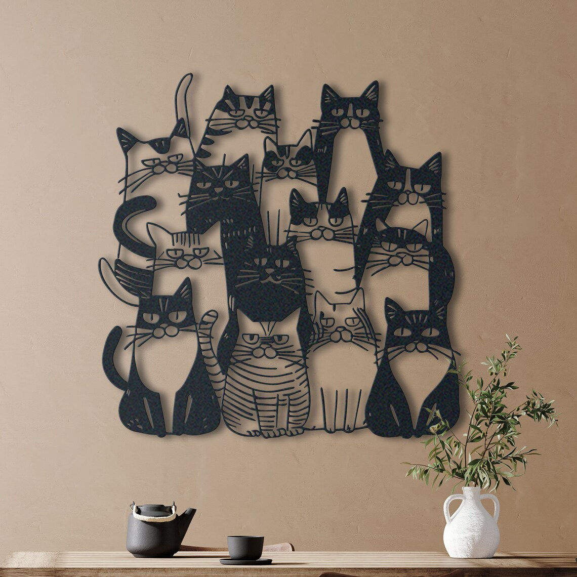 Funny Cats Metal Wall Art-Whimsical Feline Decor