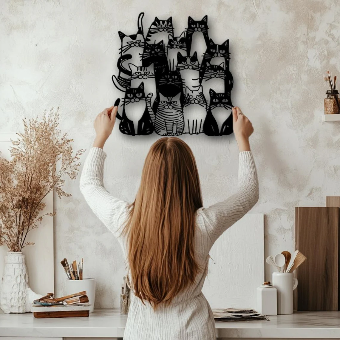 Funny Cats Metal Wall Art-Whimsical Feline Decor