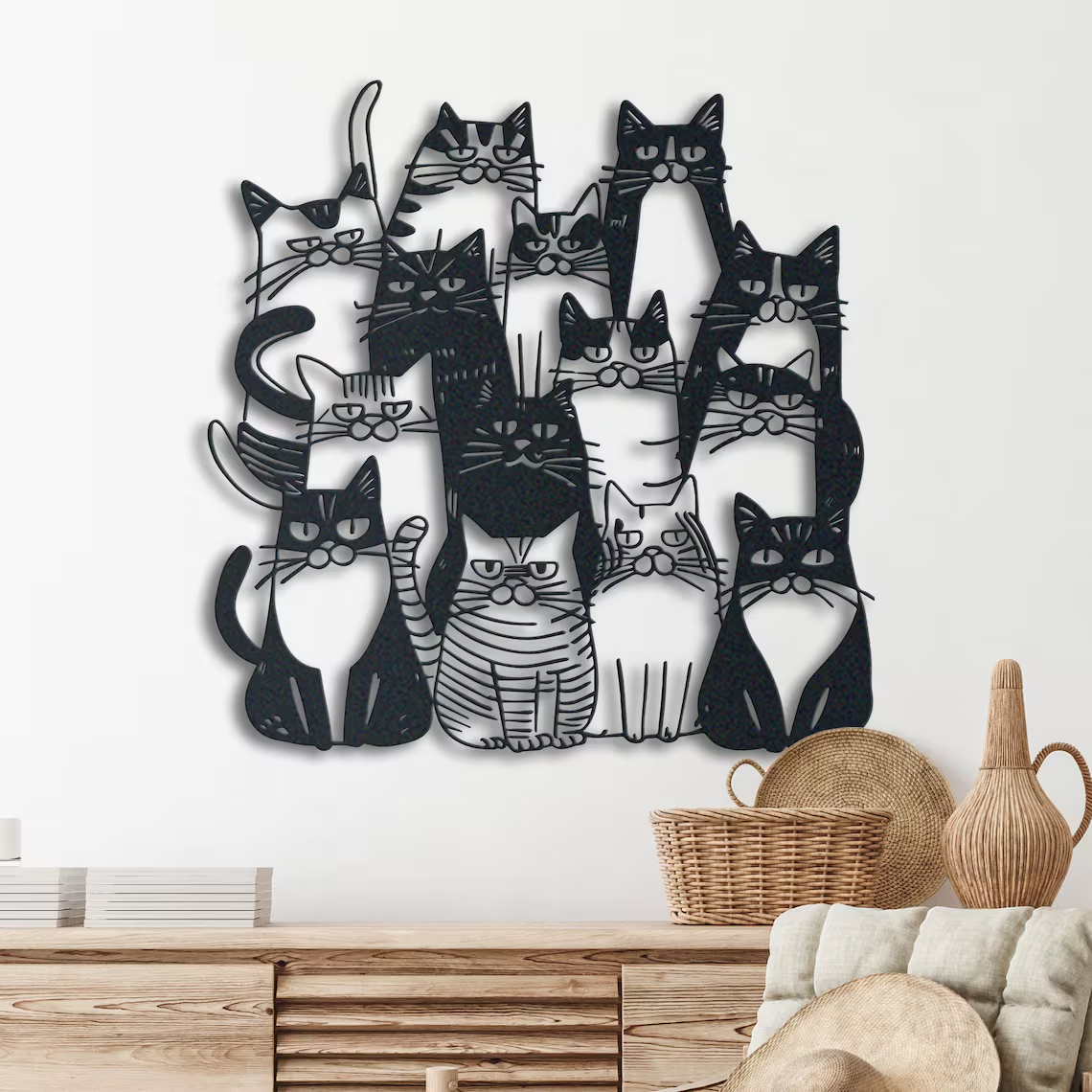 Funny Cats Metal Wall Art-Whimsical Feline Decor