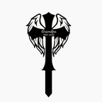 Custom Memorial Cross With Wings Metal Stake