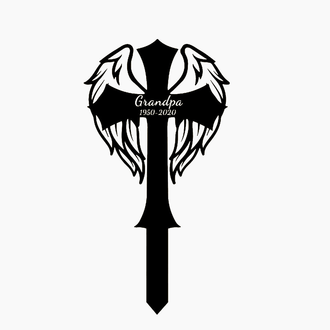 Custom Memorial Cross With Wings Metal Stake