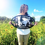 Personalized Oval Deer Metal Cabin Sign