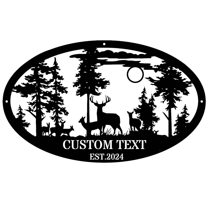 Personalized Oval Deer Metal Cabin Sign Design