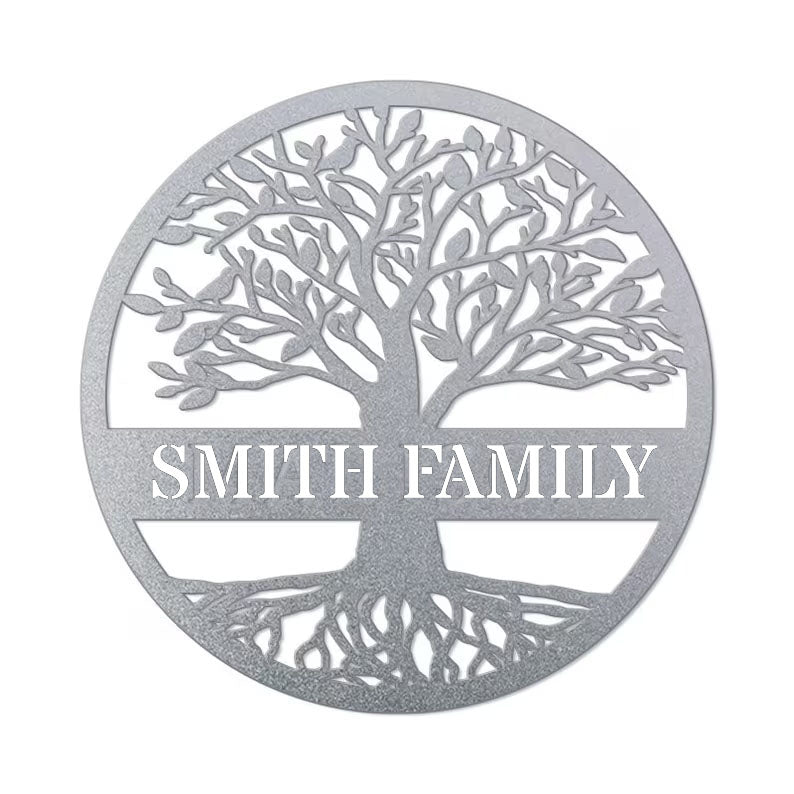 Silvery Tree of Life Metal Sign