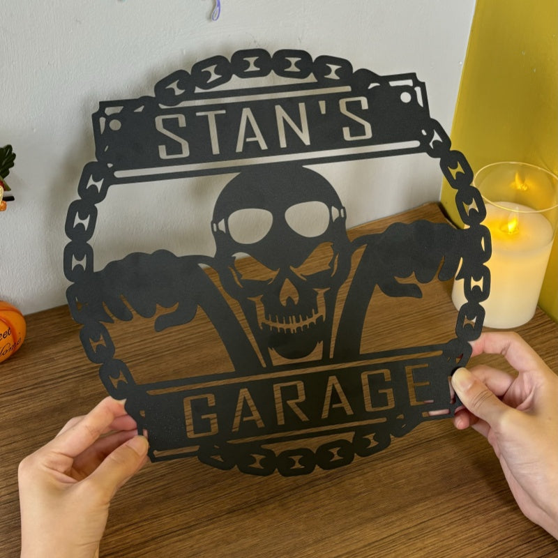 Personalized Motorcycle Skull Metal Wall Art With LED Lights