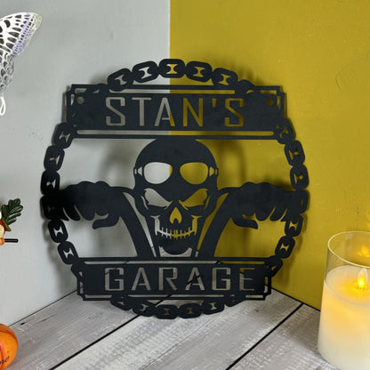 Personalized Motorcycle Skull Metal Wall Art With LED Lights