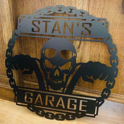 Personalized Motorcycle Skull Metal Wall Art With LED Lights