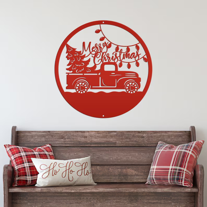 Old Christmas Truck Metal Sign