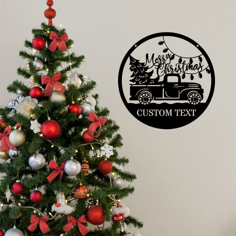 Old Christmas Truck Metal Sign