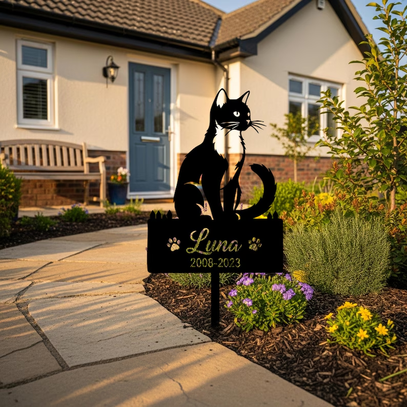 Custom Cat Grave Marker-Outdoor Metal Pet Sign