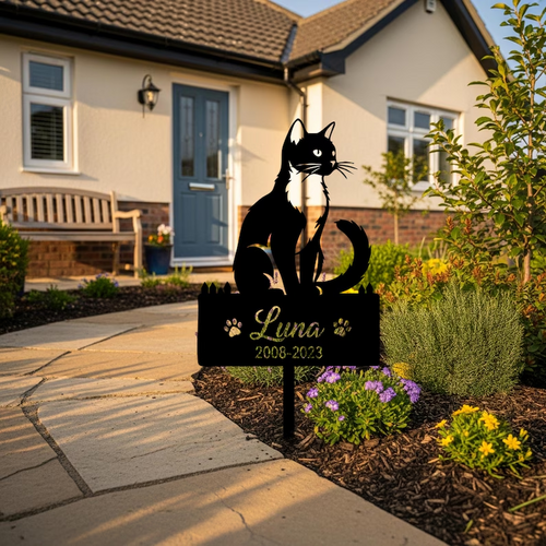 Custom Cat Grave Marker-Outdoor Metal Pet Sign