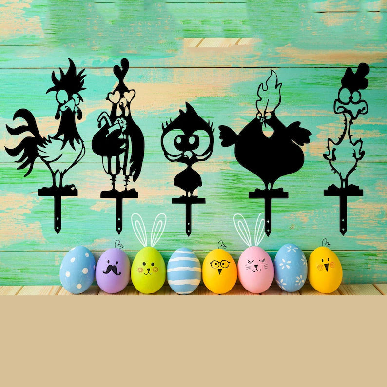 Funny Chicken Yard Metal Stakes