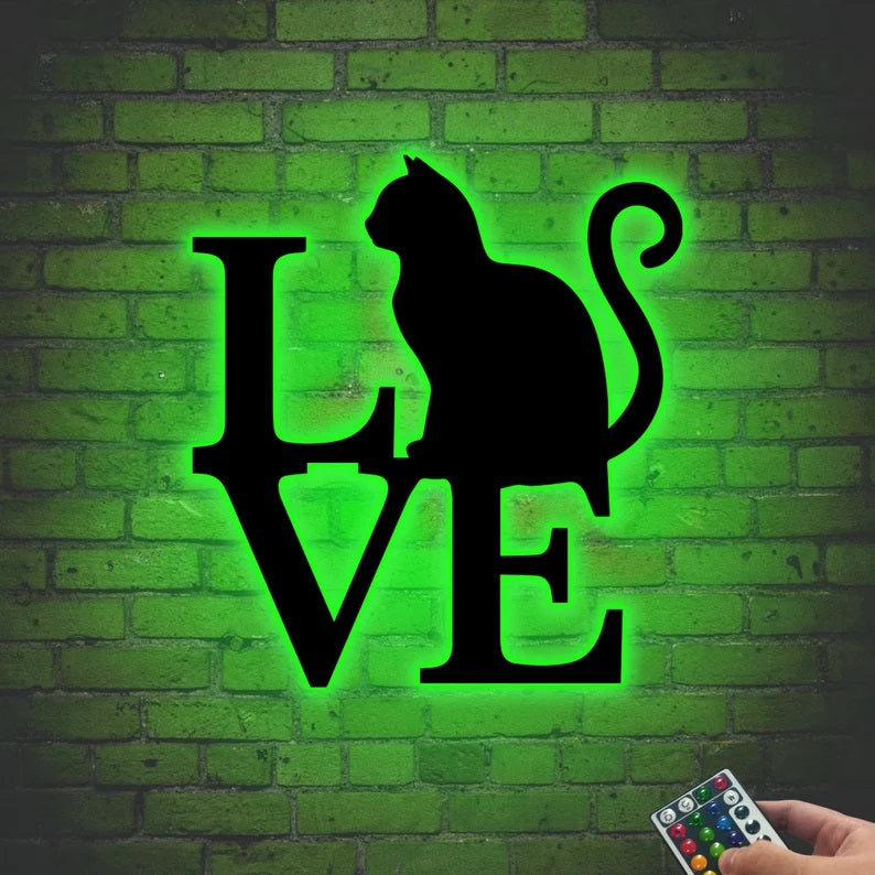 Cat Love Metal Sign with Led Lights