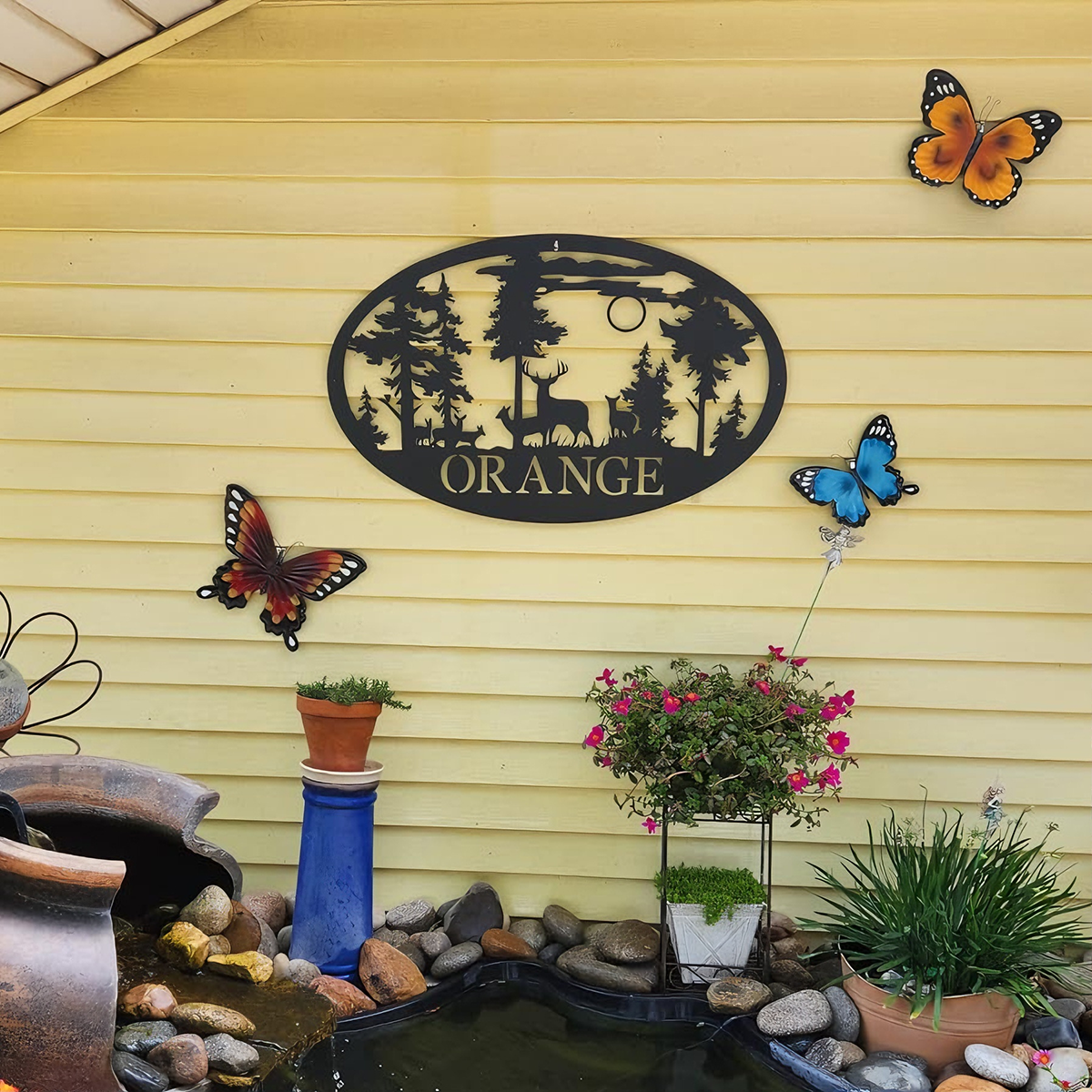 Personalized Oval Deer Metal Cabin Sign