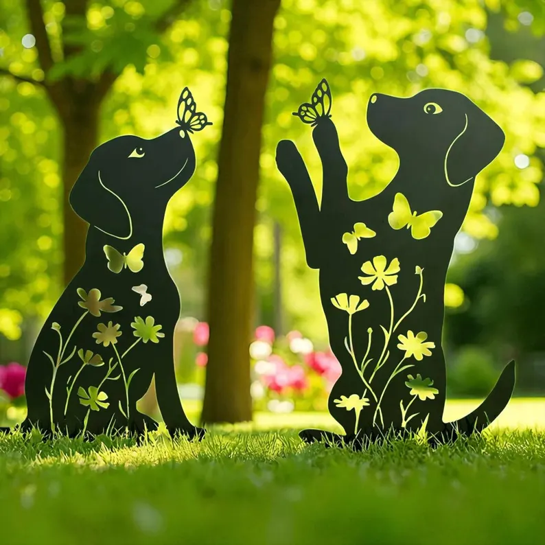 Metal Dog Garden Decor Stakes