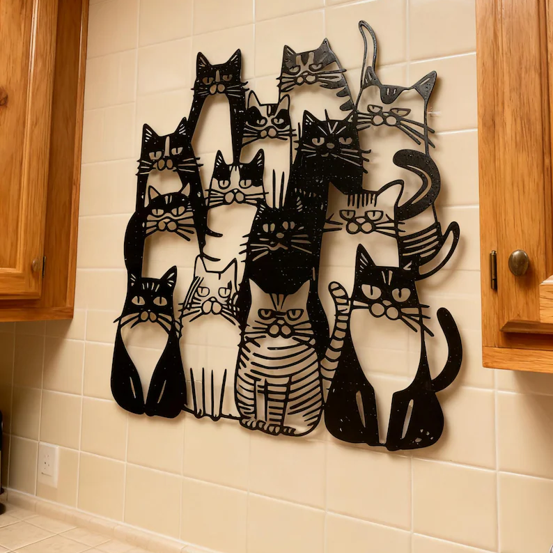Funny Cats Metal Wall Art-Whimsical Feline Decor