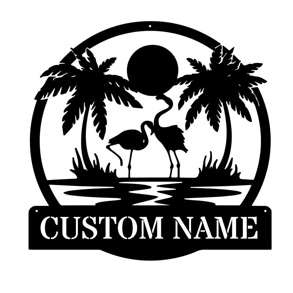 Custom Sunset Flamingo Metal Wall Decor