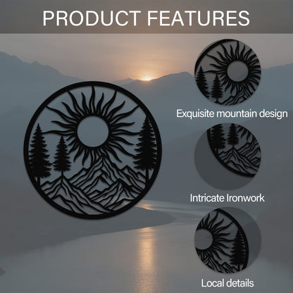 Circular Pine Mountain Sunrise Metal Wall Art — features