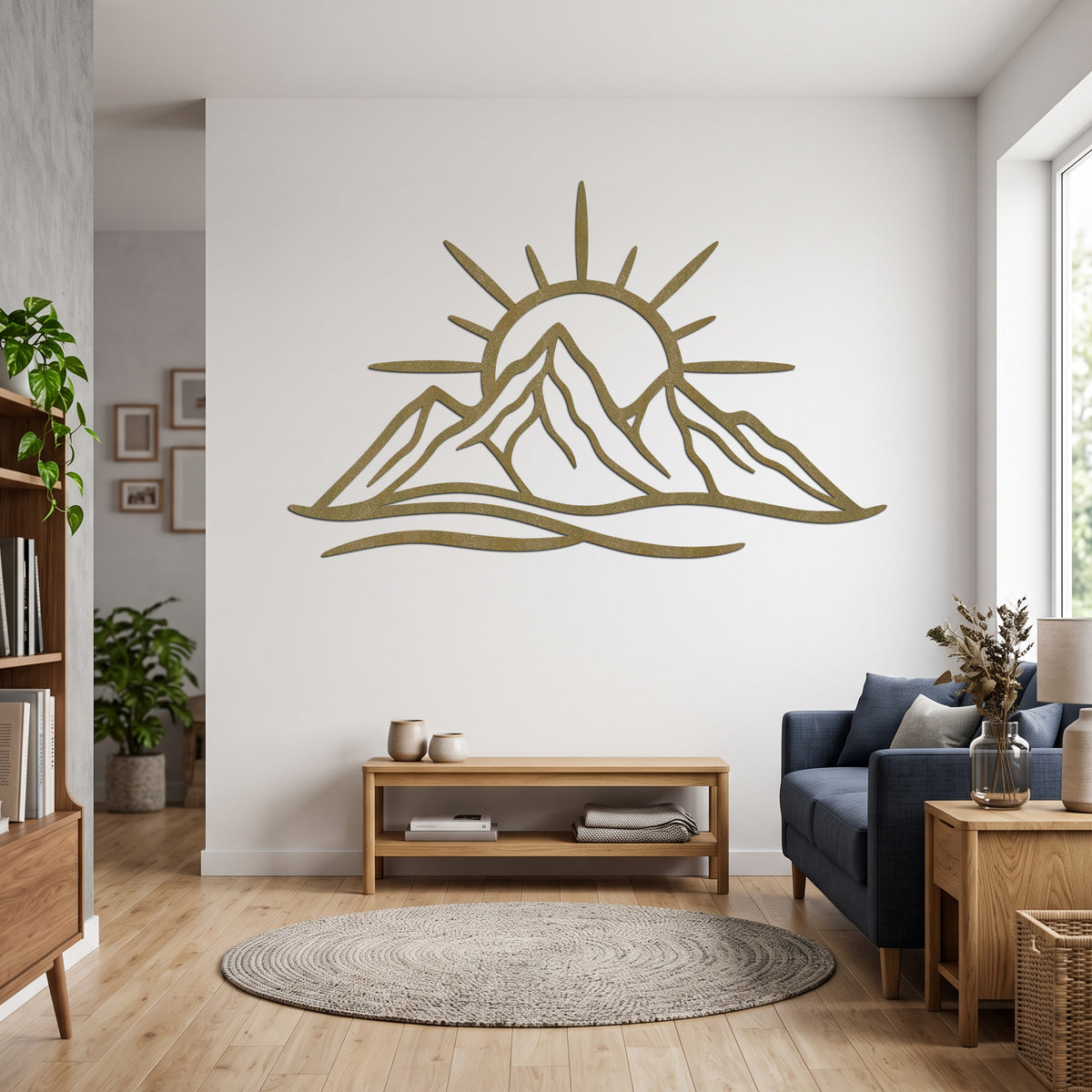 Line Art Mountain Sunrise Metal Wall Art — copper